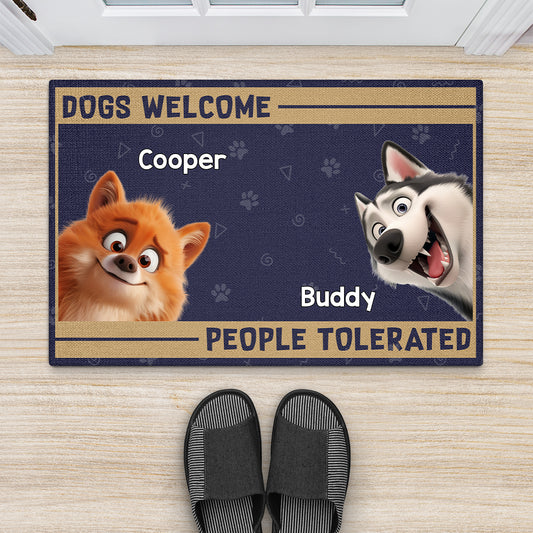 3878DUS2 personalized dog lovers gifts dogs welcome people tolerated doormat_ 3878D3H5C