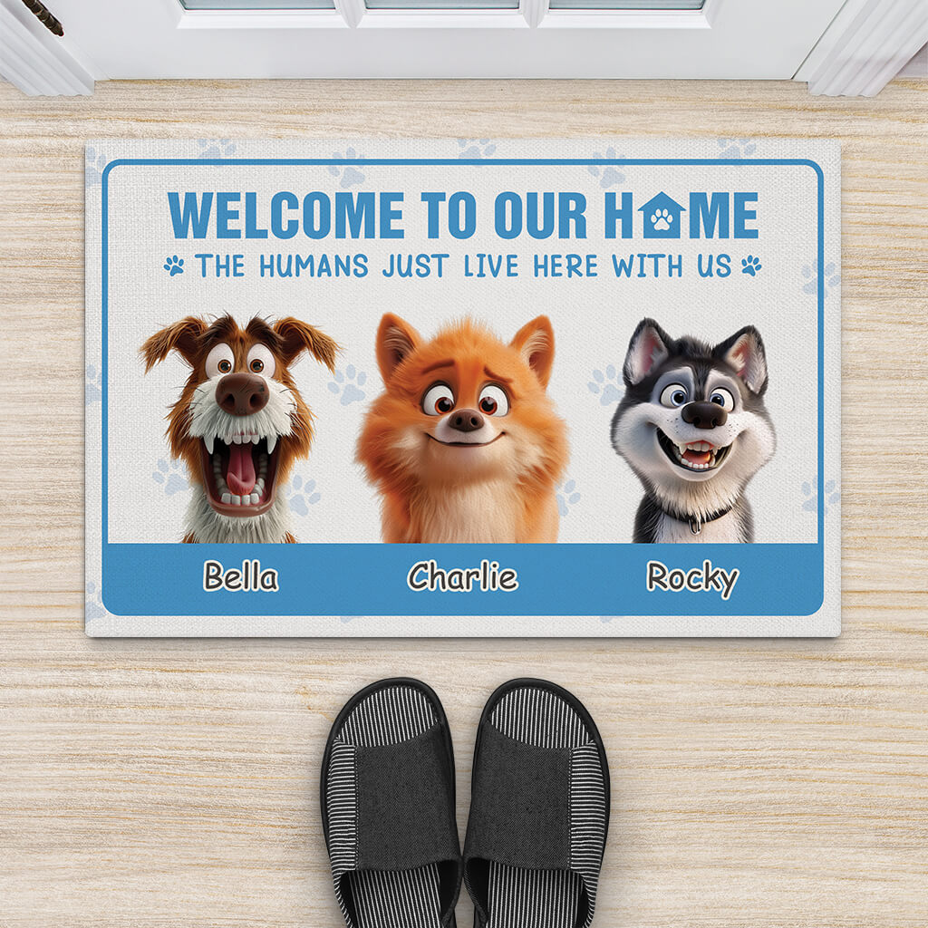 3891DUS2 personalized gifts for dog owners welcome to our home doormat 3891DKH5C