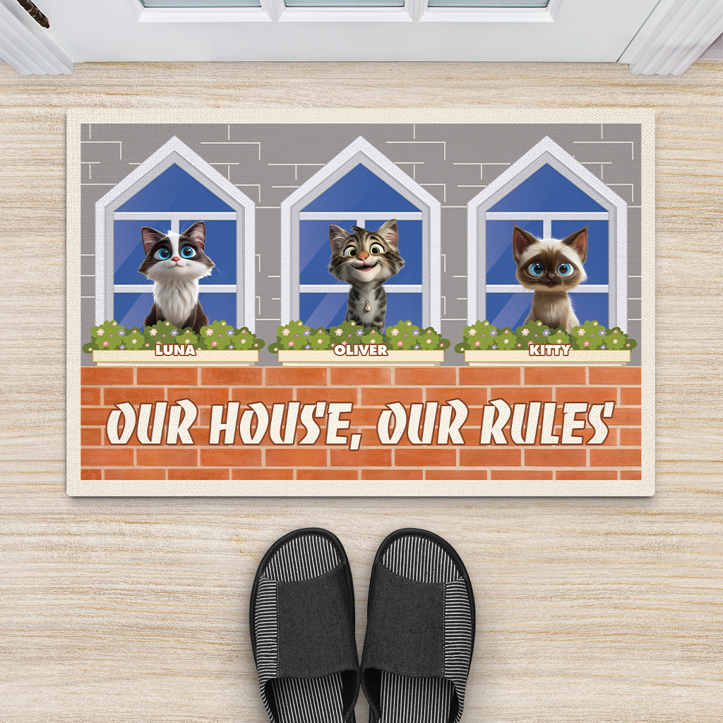 4198DUS2 personalized gifts for cat lover we rule the house doormat 4198DKH5D