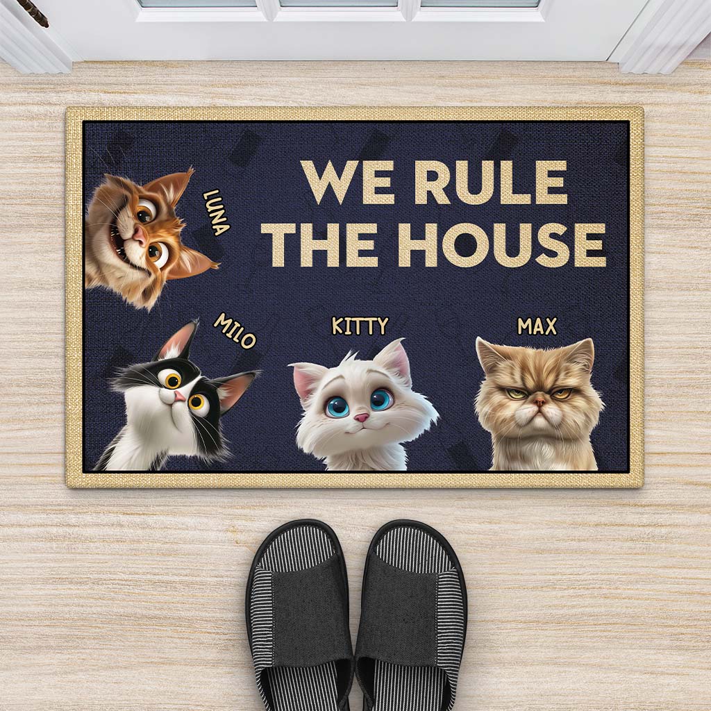 4344DUS2 funny personalized gifts we rule the house cat welcome mat  4344DTT5D
