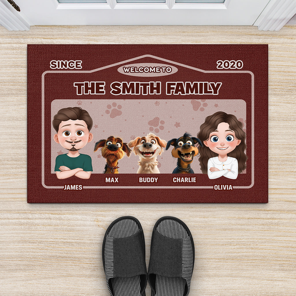 4359DUS2 personalized gifts for family with dog dogs welcome doormat_ 4359DKQ5C