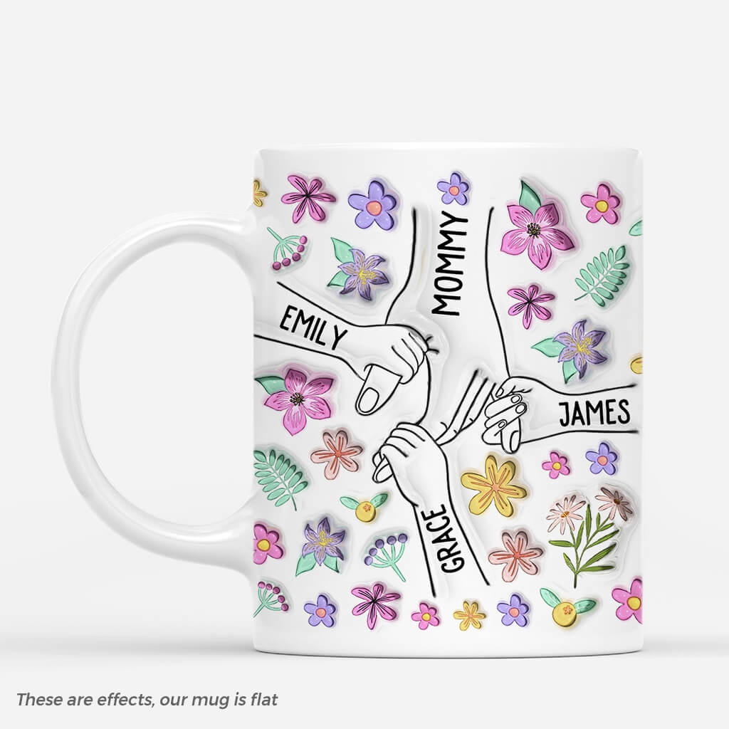 4393MUS1 3d printing effect personalized mothers day gift a mother holds her childrens hands mug 4393M5L5A