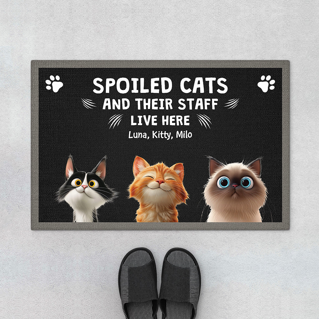 4414DUS1 custom cat doormat funny cat gifts spoiled cats live here  4414D