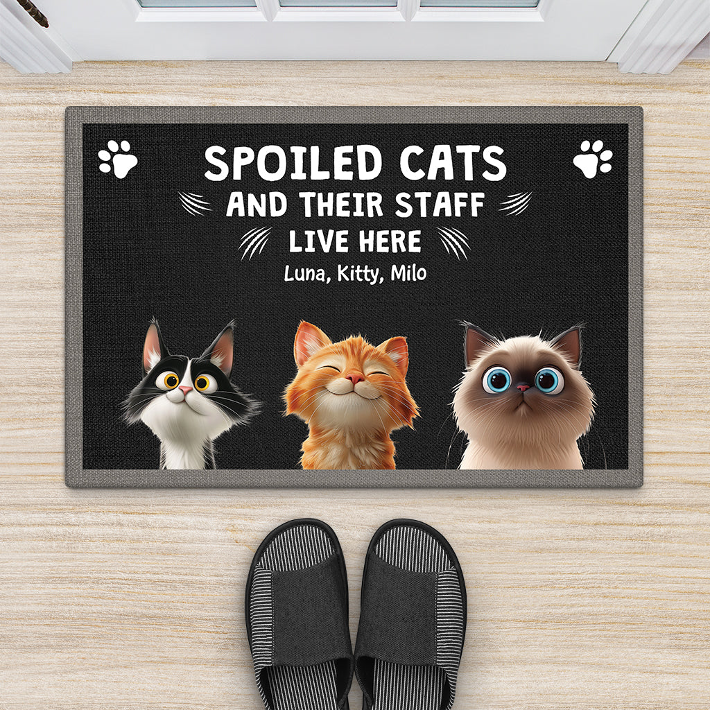 4414DUS2 custom cat doormat funny cat gifts spoiled cats live here  4414D