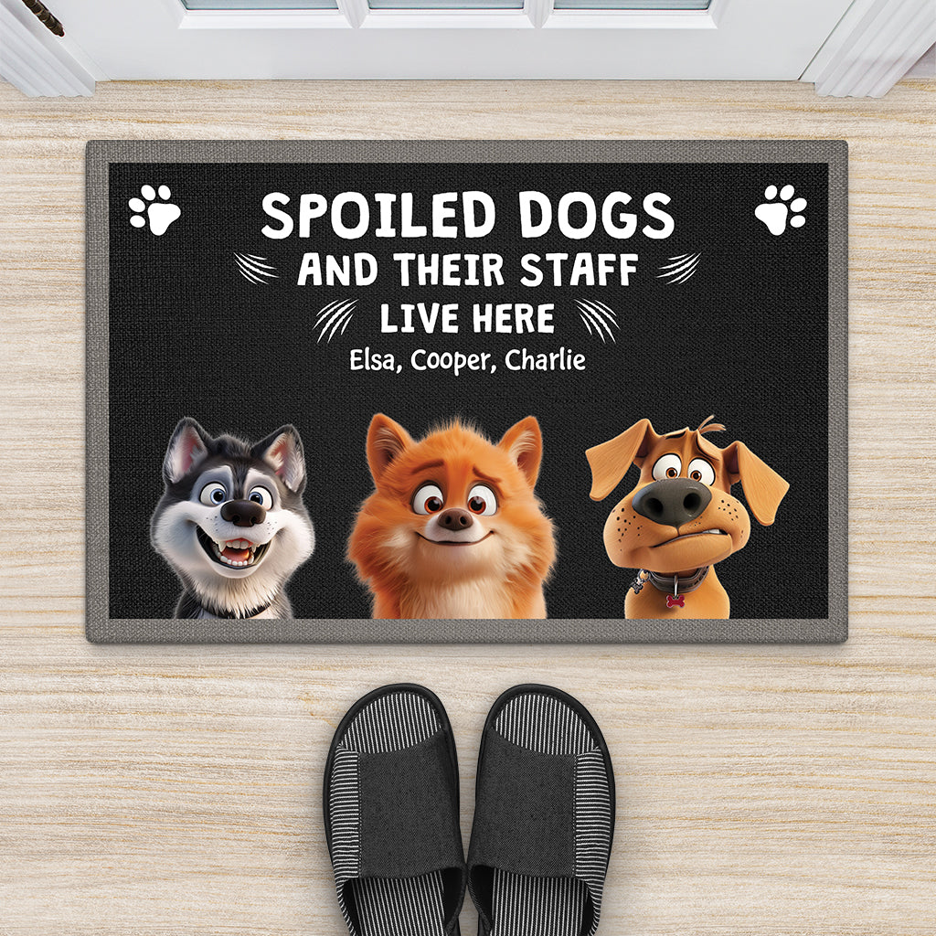 4414DUS2 custom dog doormat funny dog gifts spoiled dogs live here  4414D