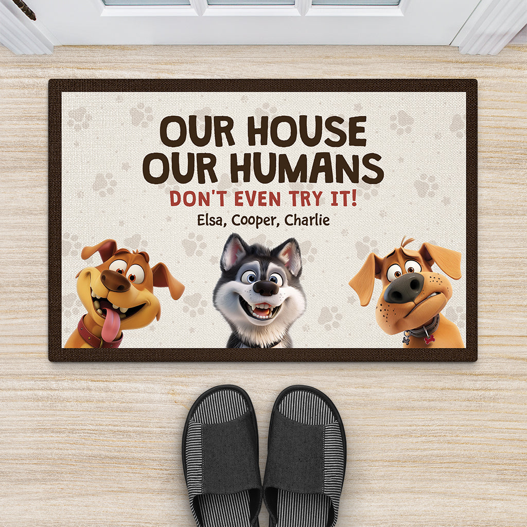 4438DUS2 custom dog doormat funny dog gifts our house our humans  4438D