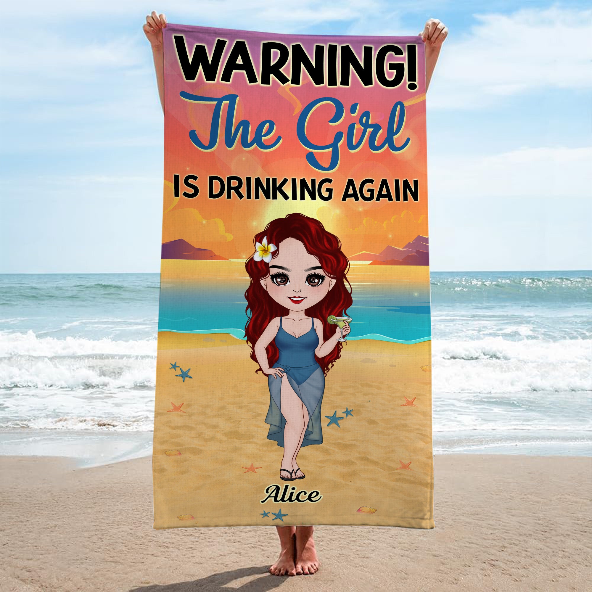 4445BUS2 personalized beach towels the girls are drinking again  4445BKTTA