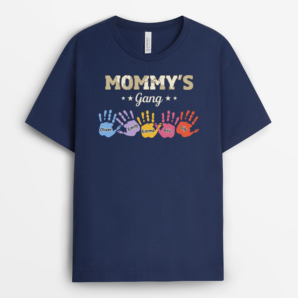 4807AUS2 Personalized Dad Gifts Daddy Gang Shirt with Handprints