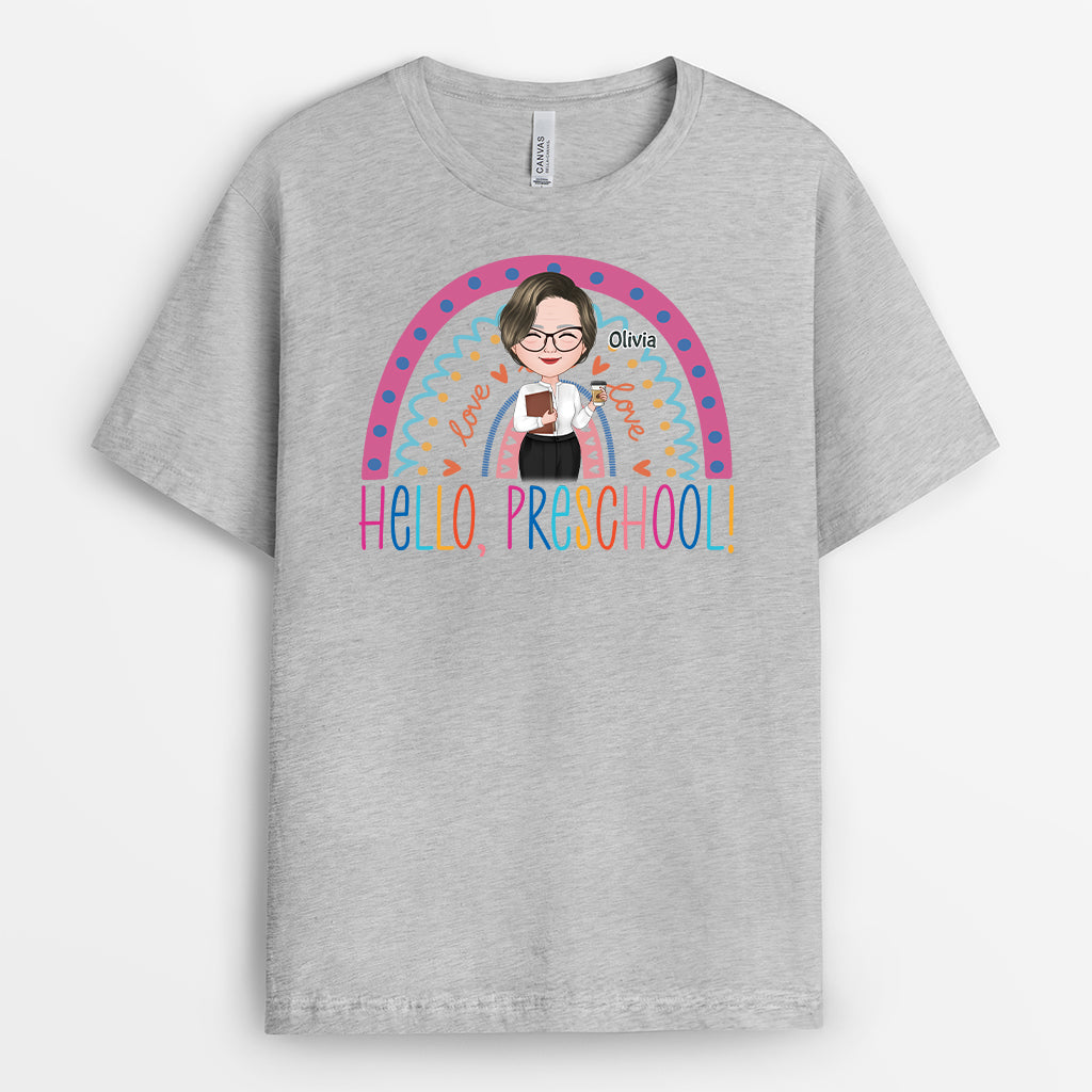 4983AUS2 personalized gifts for teacher hello preschool shirt_ 4983ATM0T