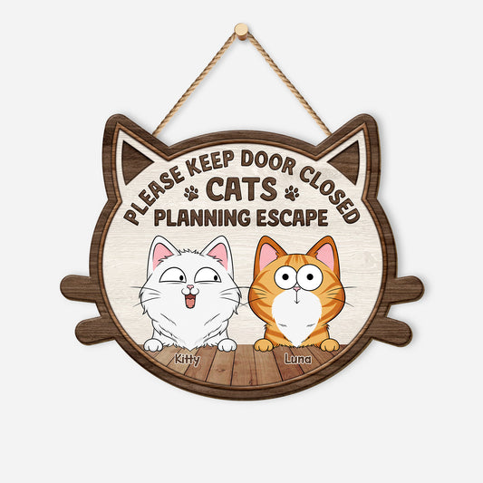 5035QUS1 custom gifts_ for cat lovers please keep door closed wood sign 5035Q8QND