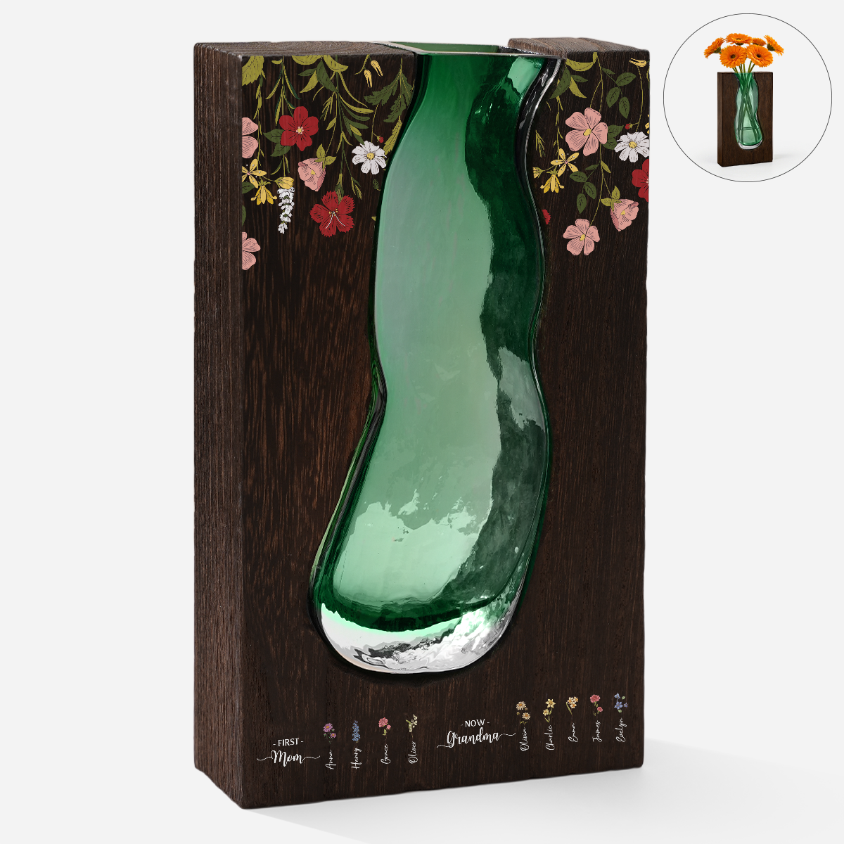 5040AUS1 personalized glass vase in wood first mom now grandma gifts 5040aotfna