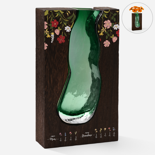 5040AUS1 personalized glass vase in wood first mom now grandma gifts 5040aotfna