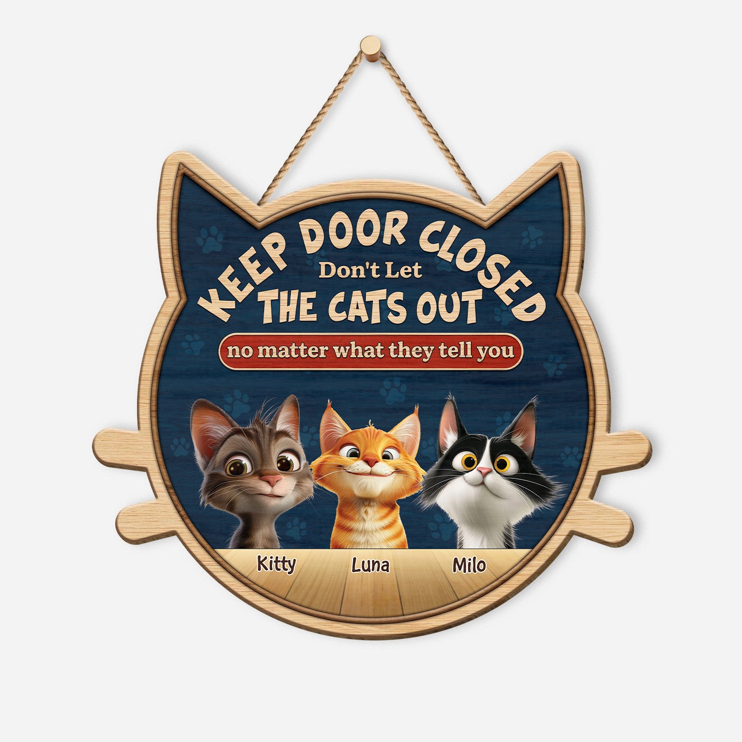 5123QUS1 custom keep door closed sign wooden funny gifts for cat lovers 5123Q3GMD
