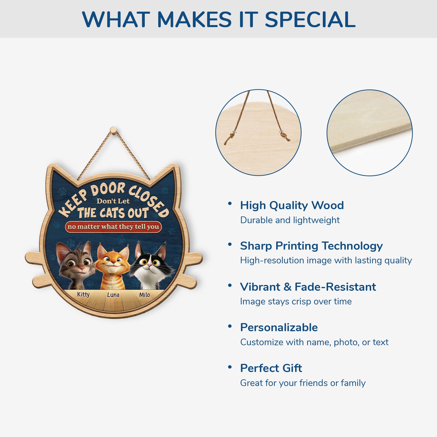 5123QUS4 custom keep door closed sign wooden funny gifts for cat lovers 5123Q3GMD