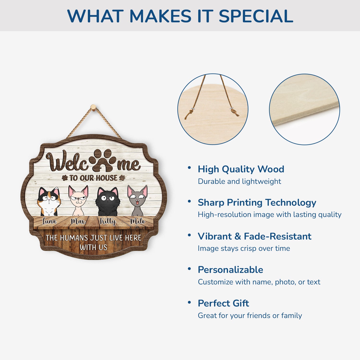 5135QUS4 custom cat gifts for humans wooden welcome signs for homes_ 5135QKYND