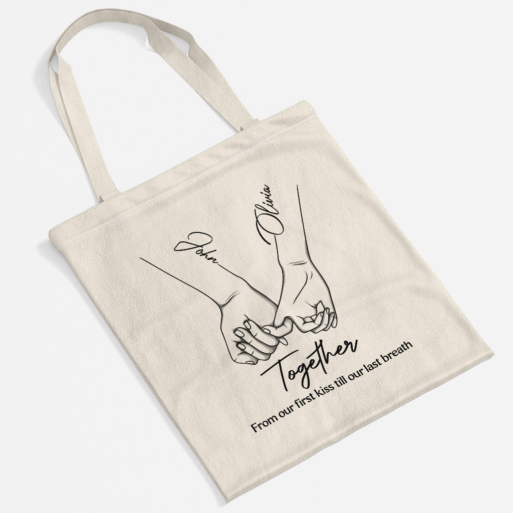 5150BUS2 from our first kiss to our last breath_ tote bag custom couple gifts 5150btfng