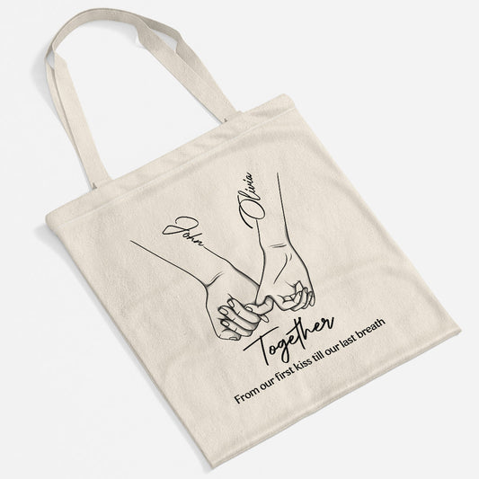 5150BUS2 from our first kiss to our last breath_ tote bag custom couple gifts 5150btfng