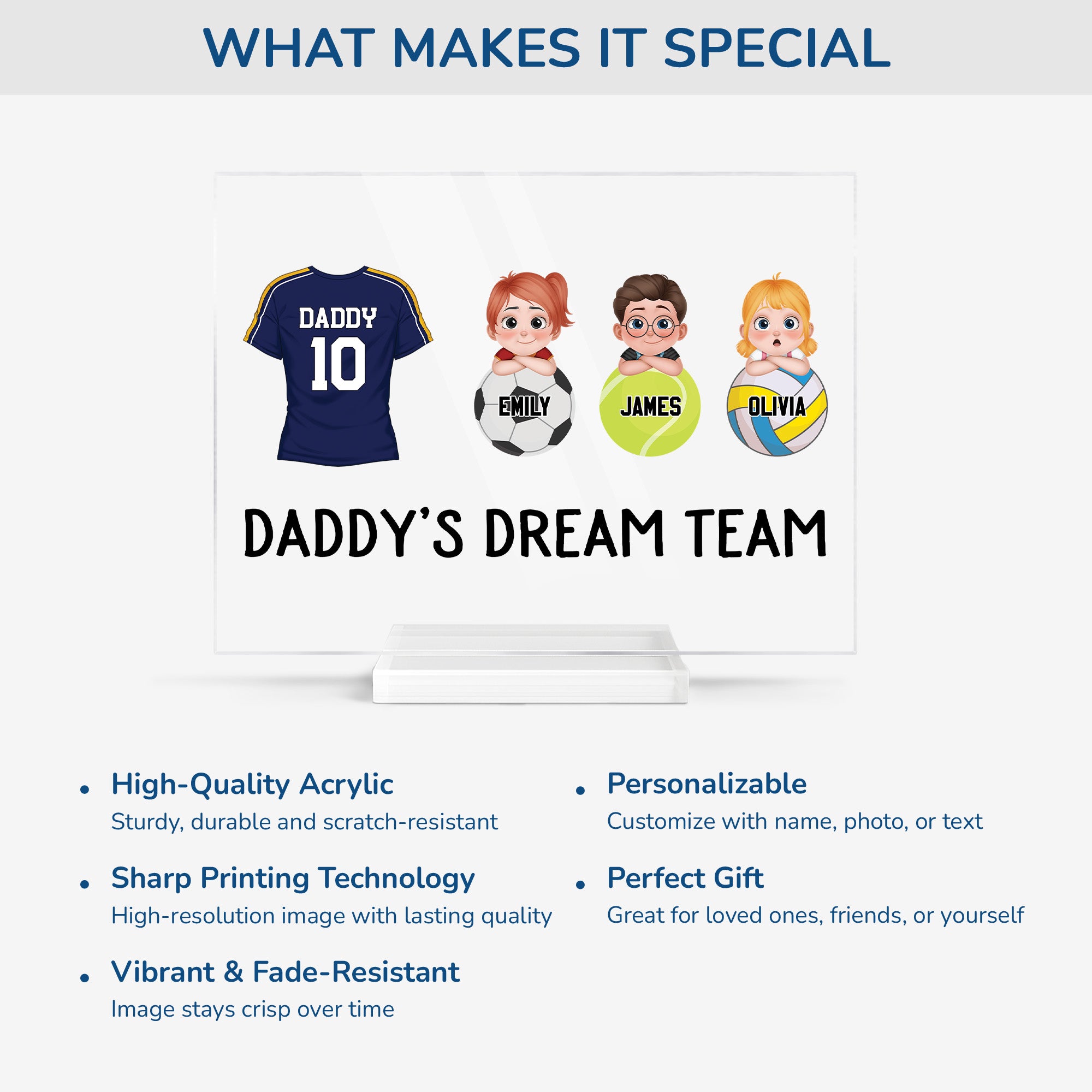 5166RUS5 custom dad gifts daddys dream team acrylic plaque with stand 5166RTYMB