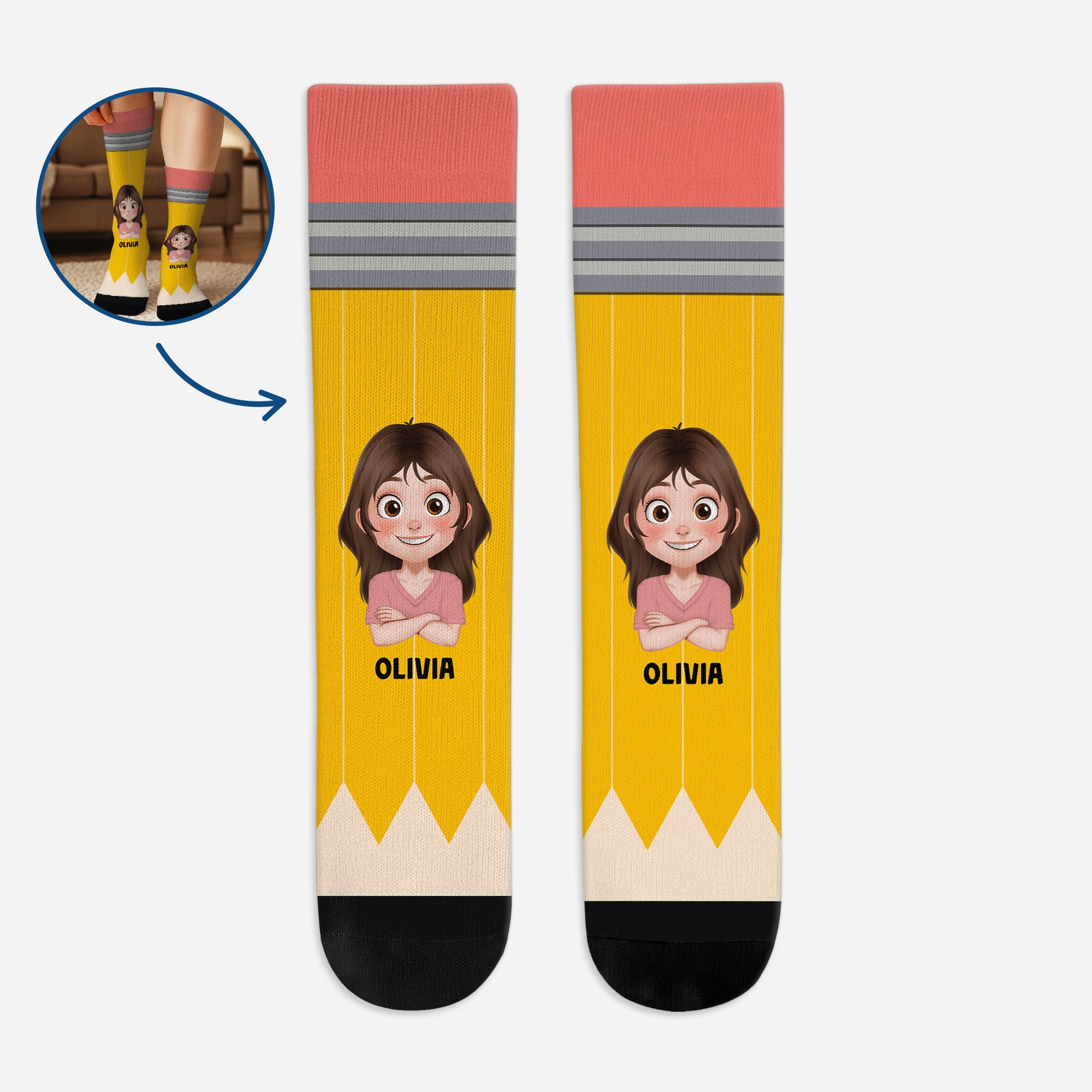 5290JUS1 personalized back to school gifts funny pencil socks 5290JKVTA