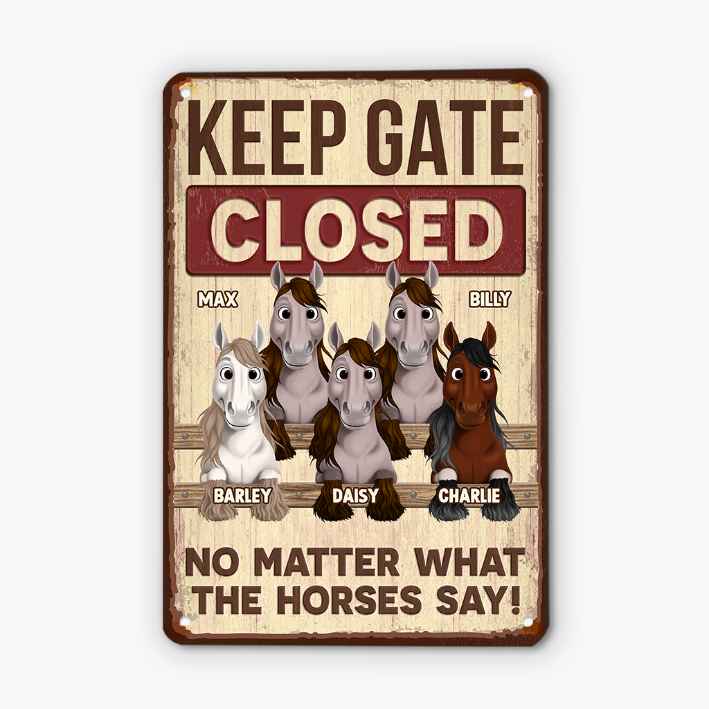 5308EUS2 personalized horse gifts metal keep gate closed sign_ 5308E3VMU
