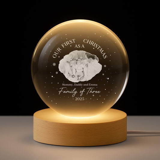 5350LUS1 custom photo crystal ball lamp first christmas as a family of 3 5350LKP5I