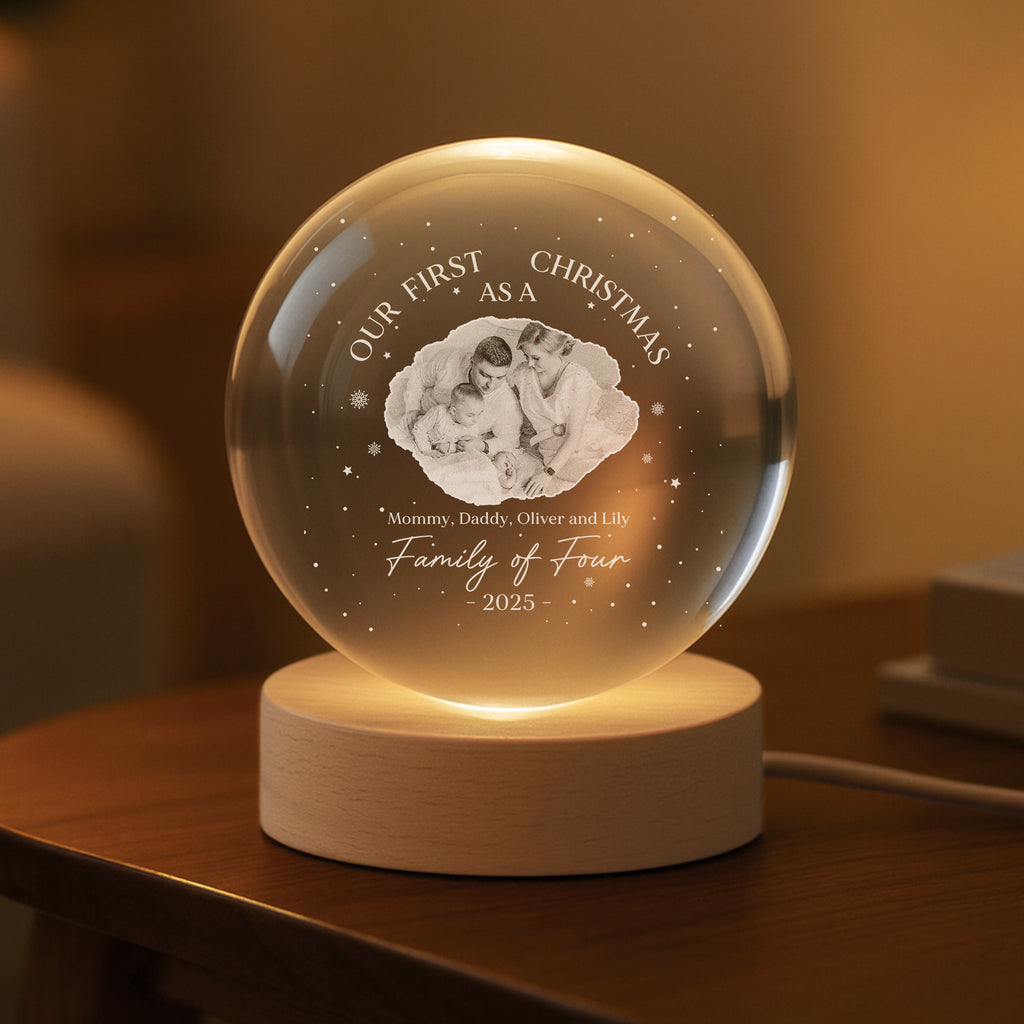 5350LUS2 custom photo crystal ball lamp first christmas as a family of 3 5350LKP5I