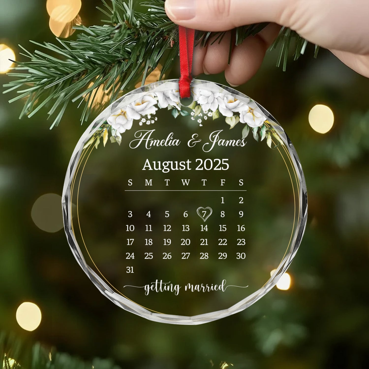 5393OUS2 personalized glass ornaments engagement gifts for couples 5393OKLNG