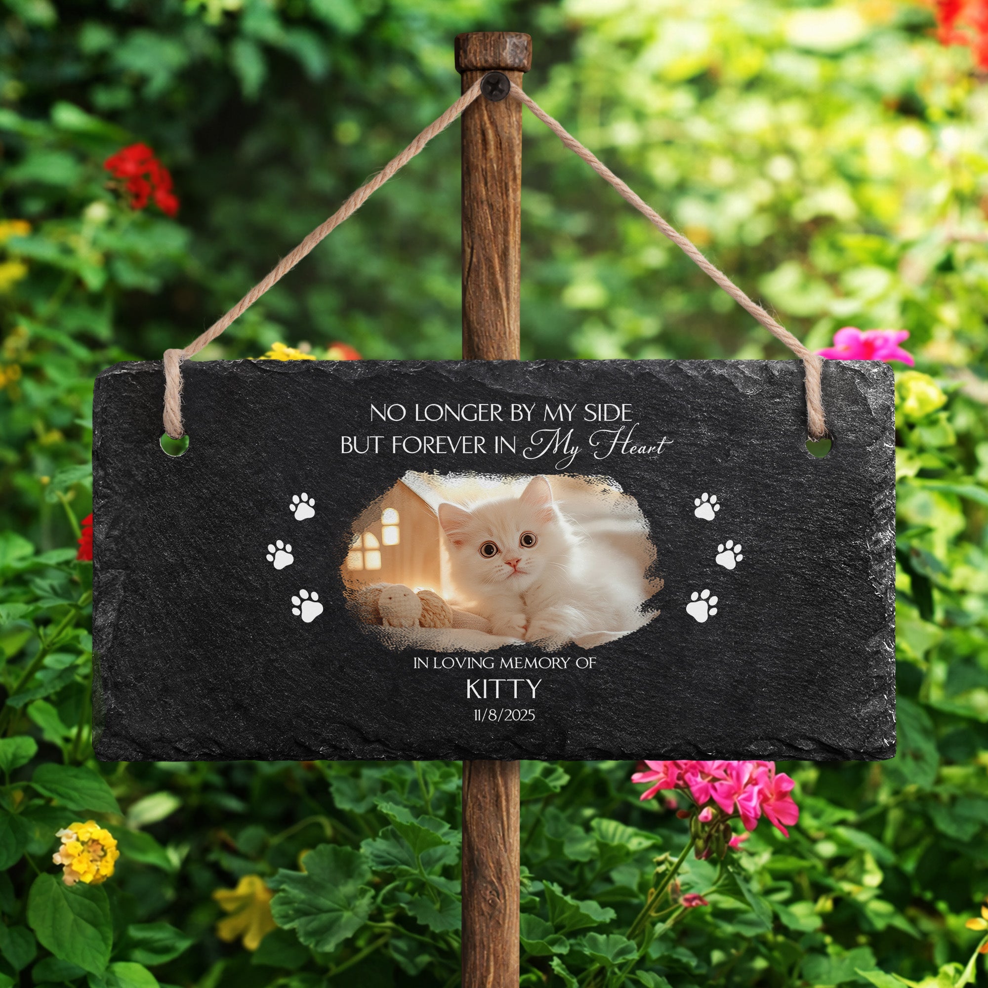 5408EUK2 personalised in loving memory slate garden sign with photo for loss of dogcat 5408ecq5c