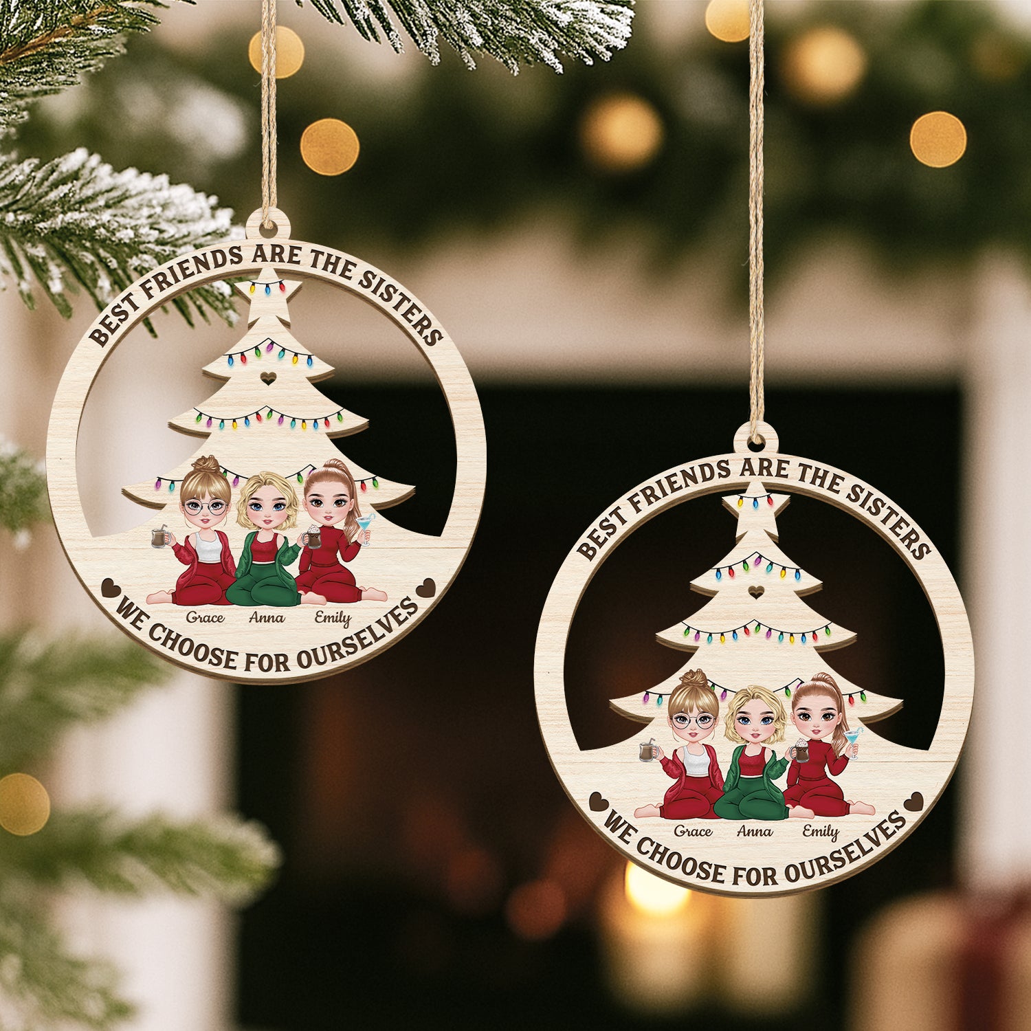 5416OUS2 personalized best friend gifts 1 layered wooden christmas ornaments 5416O