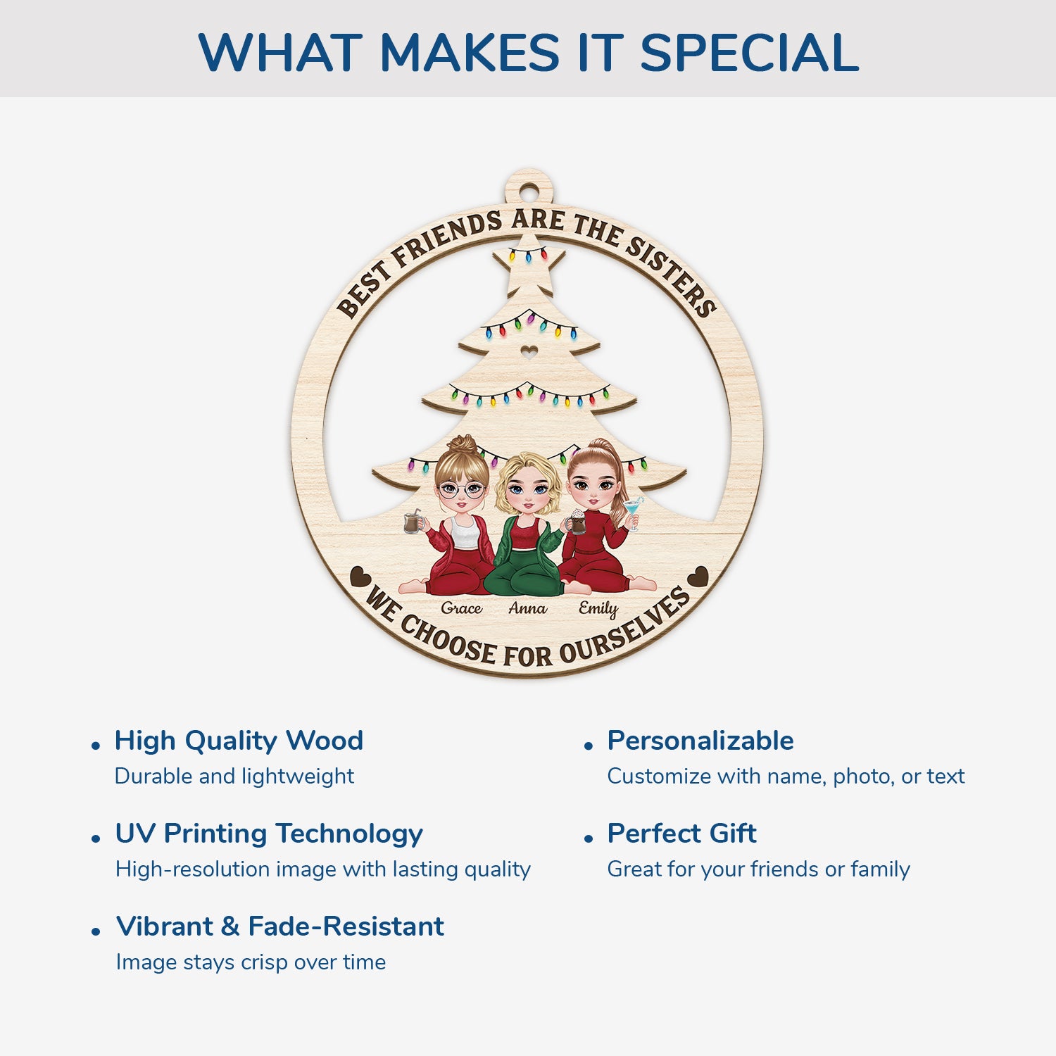 5416OUS4 personalized best friend gifts 1 layered wooden christmas ornaments 5416O