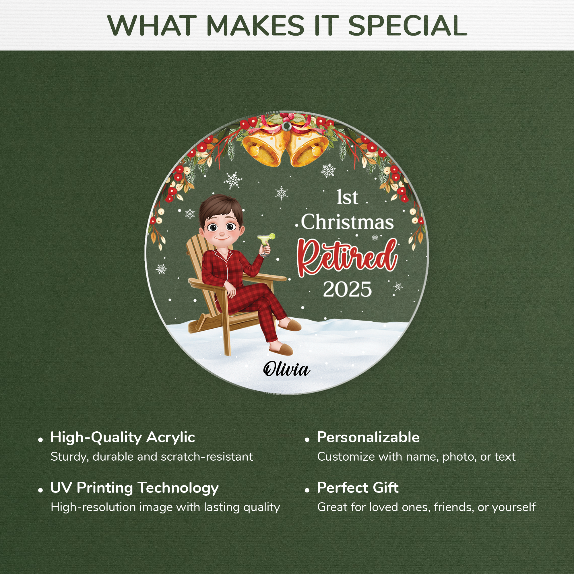 5429OUS4 custom retirement gifts acrylic first christmas retired ornament 5429OKT0A