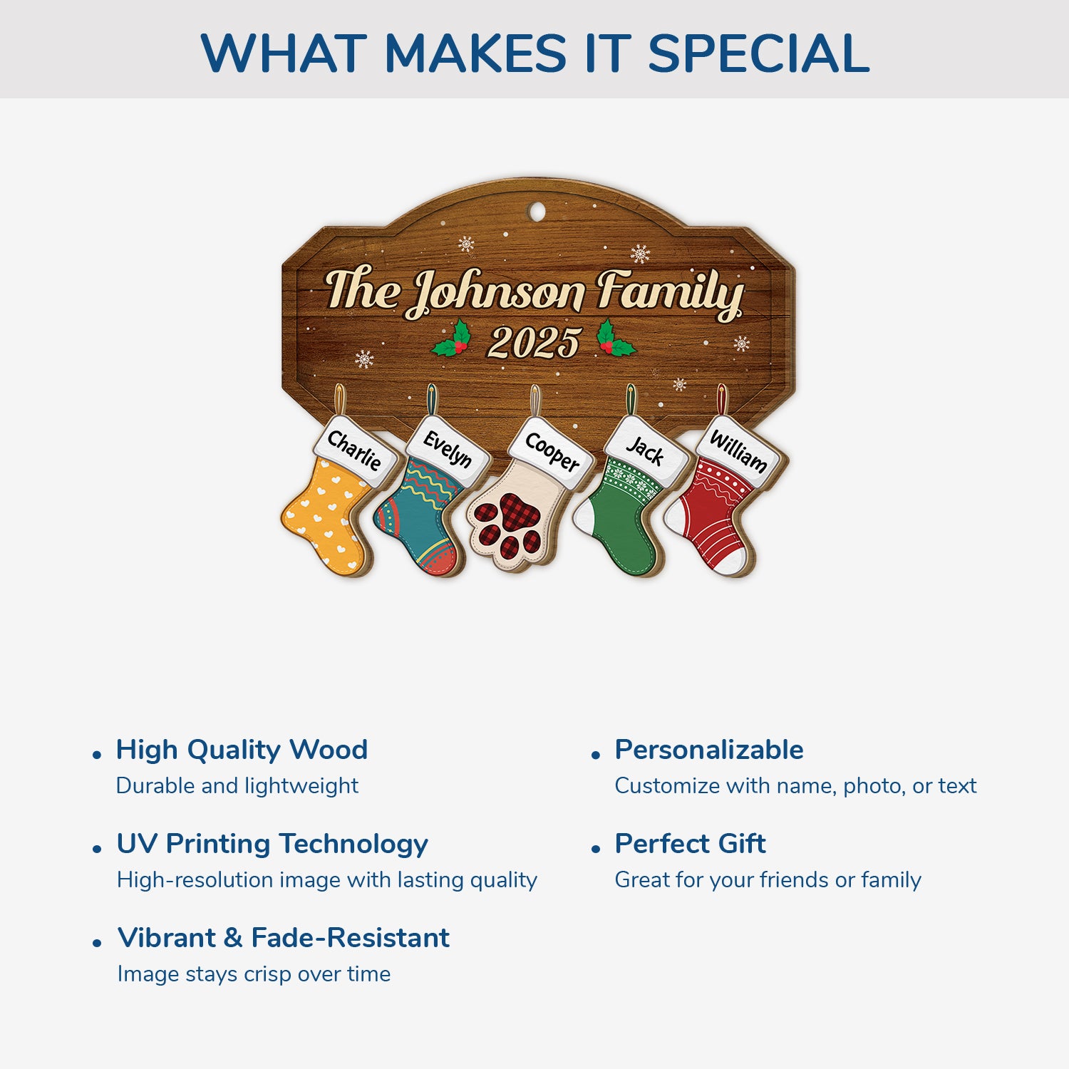 5454OUS4 custom family christmas gifts 1 layered wood stocking ornament 5454OTQCI