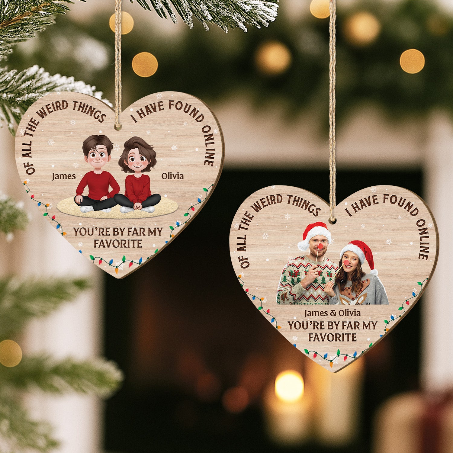 5456OUS2 custom 1 layered wood ornament funny christmas gifts for couples_ 5456OKUMG