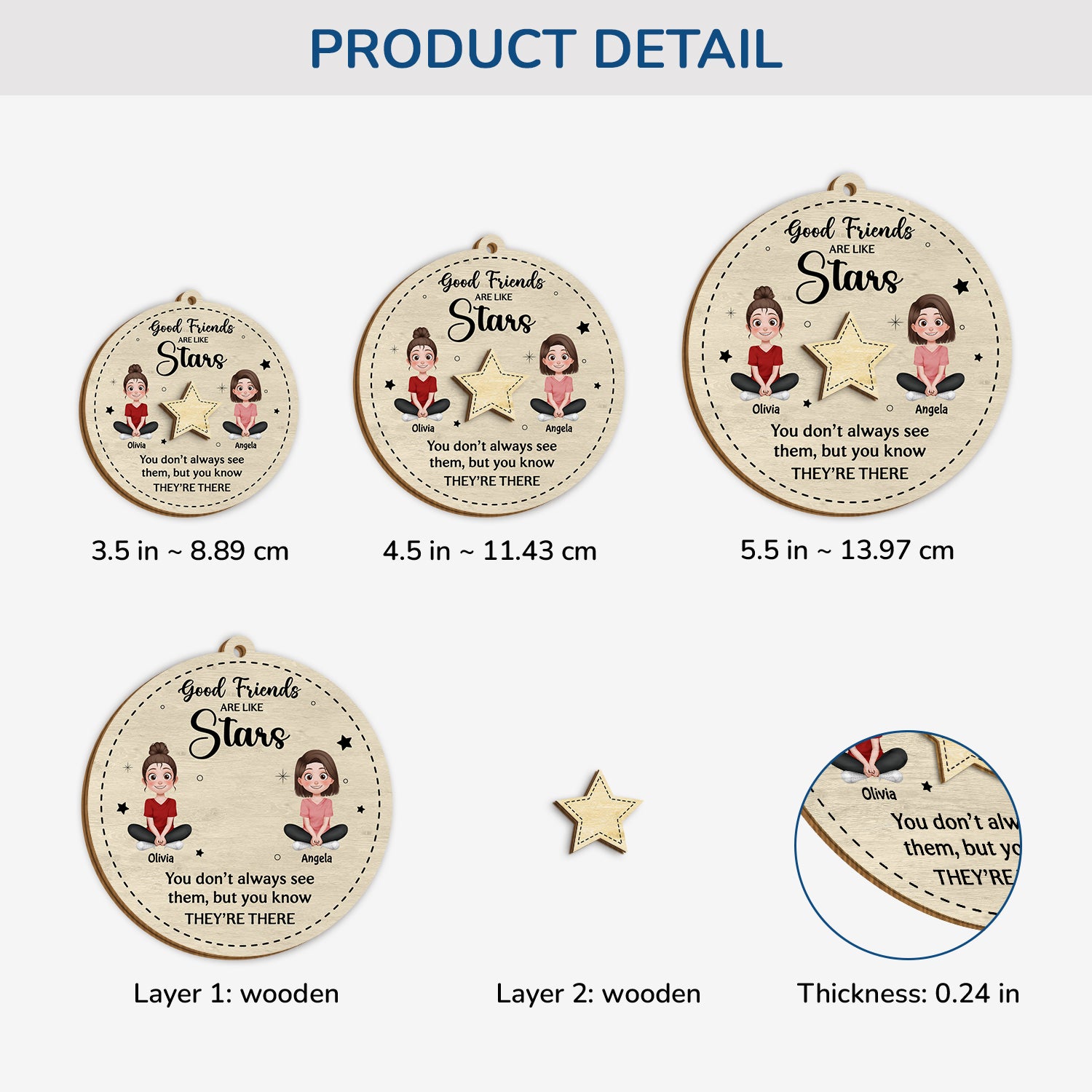 5457OUS3 custom 2 layered wood ornament good friends are like stars gifts_ 5457OTHNF