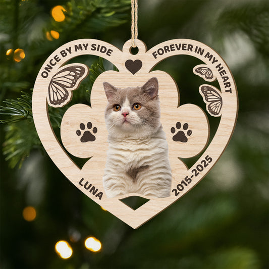 5466OUS1 personalized cat memorial gifts 1 layered wood photo ornament_s 5466O