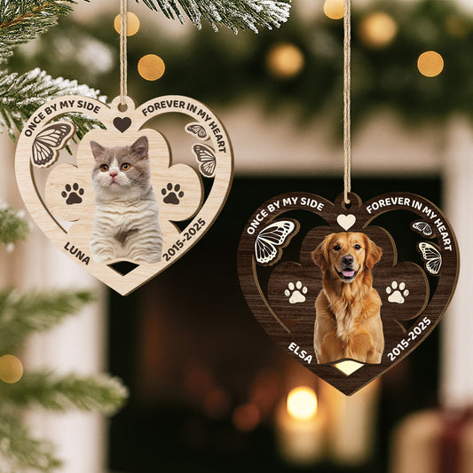 5466OUS2 personalized cat memorial gifts 1 layered wood photo ornament_s 5466O