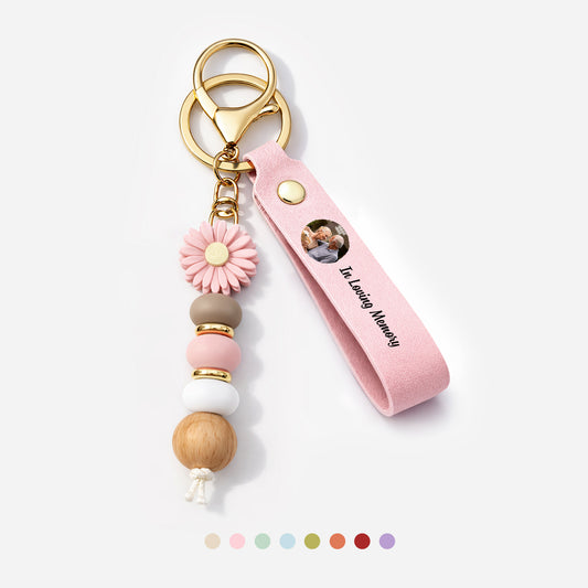 5482MUS1 custom uv printed daisy beaded keychain photo memorial gifts for couples 5482mjtpcg