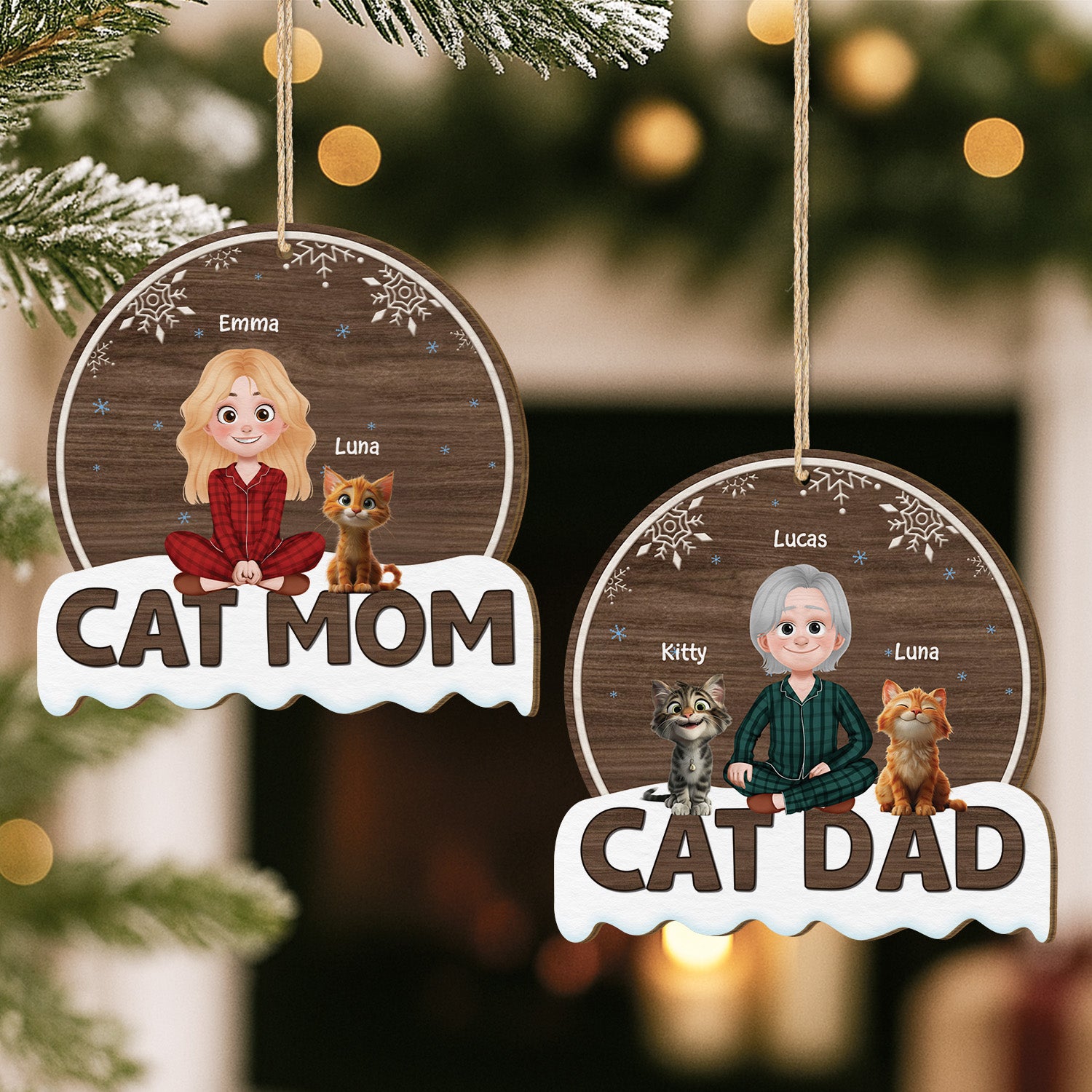 5483OUS2 custom gifts for cat lovers 1 layered wooden xmas ornament_s 5483OKHAD