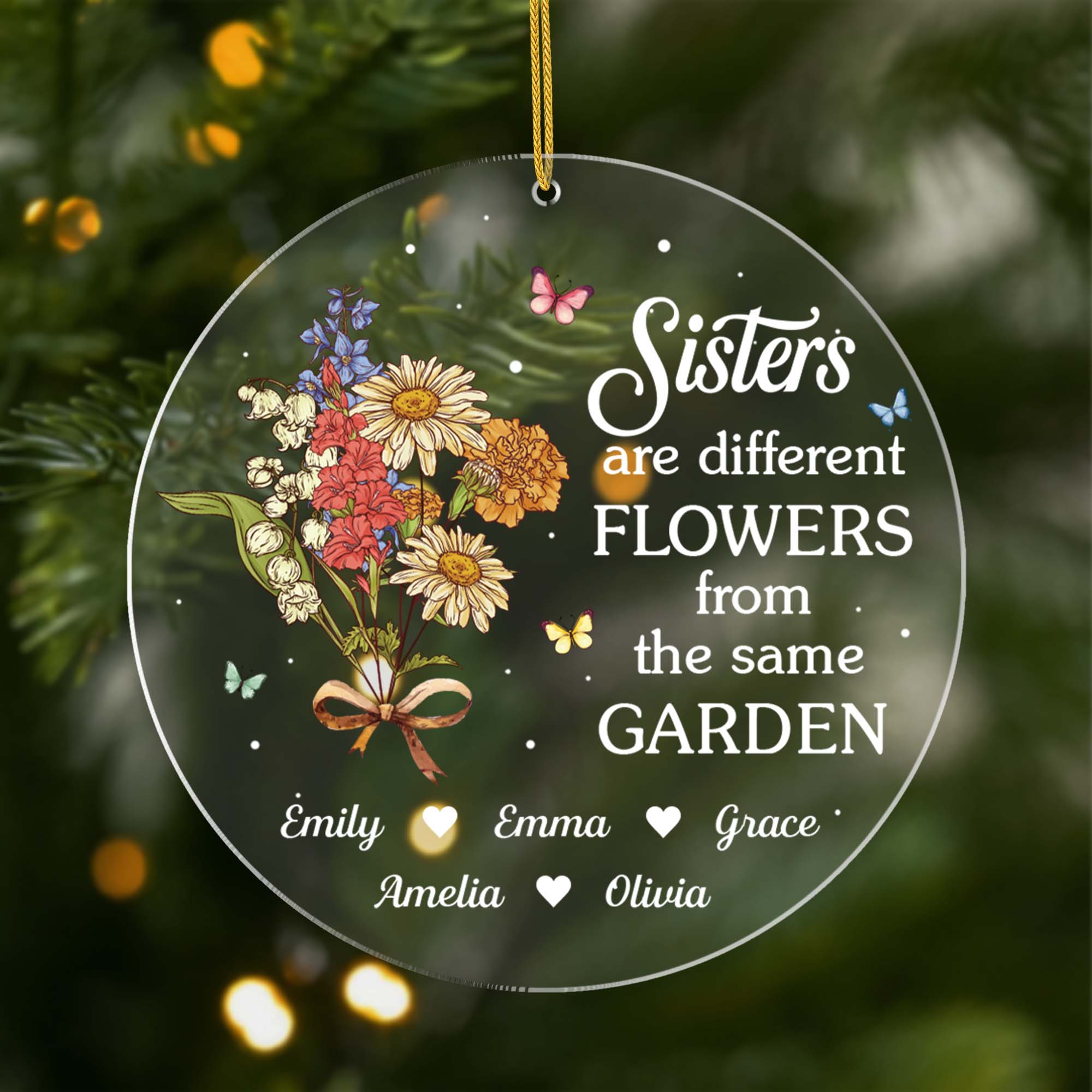5497OUS1 custom acrylic ornament sisters are different flowers from the same garden 5497O6QTA