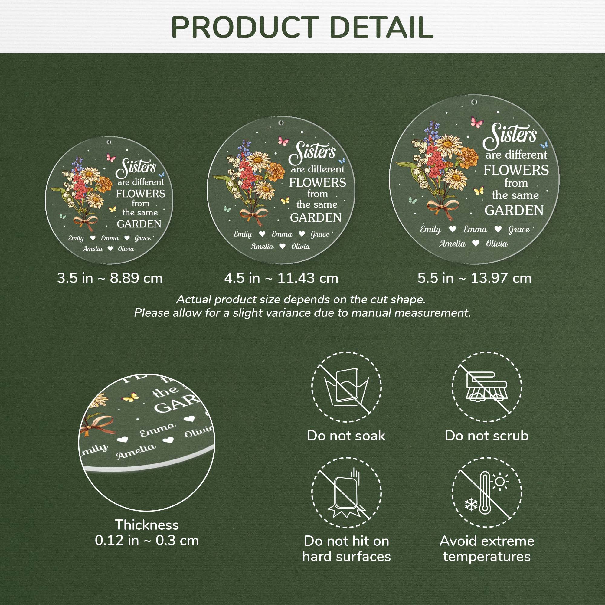 5497OUS3 custom acrylic ornament sisters are different flowers from the same garden 5497O6QTA