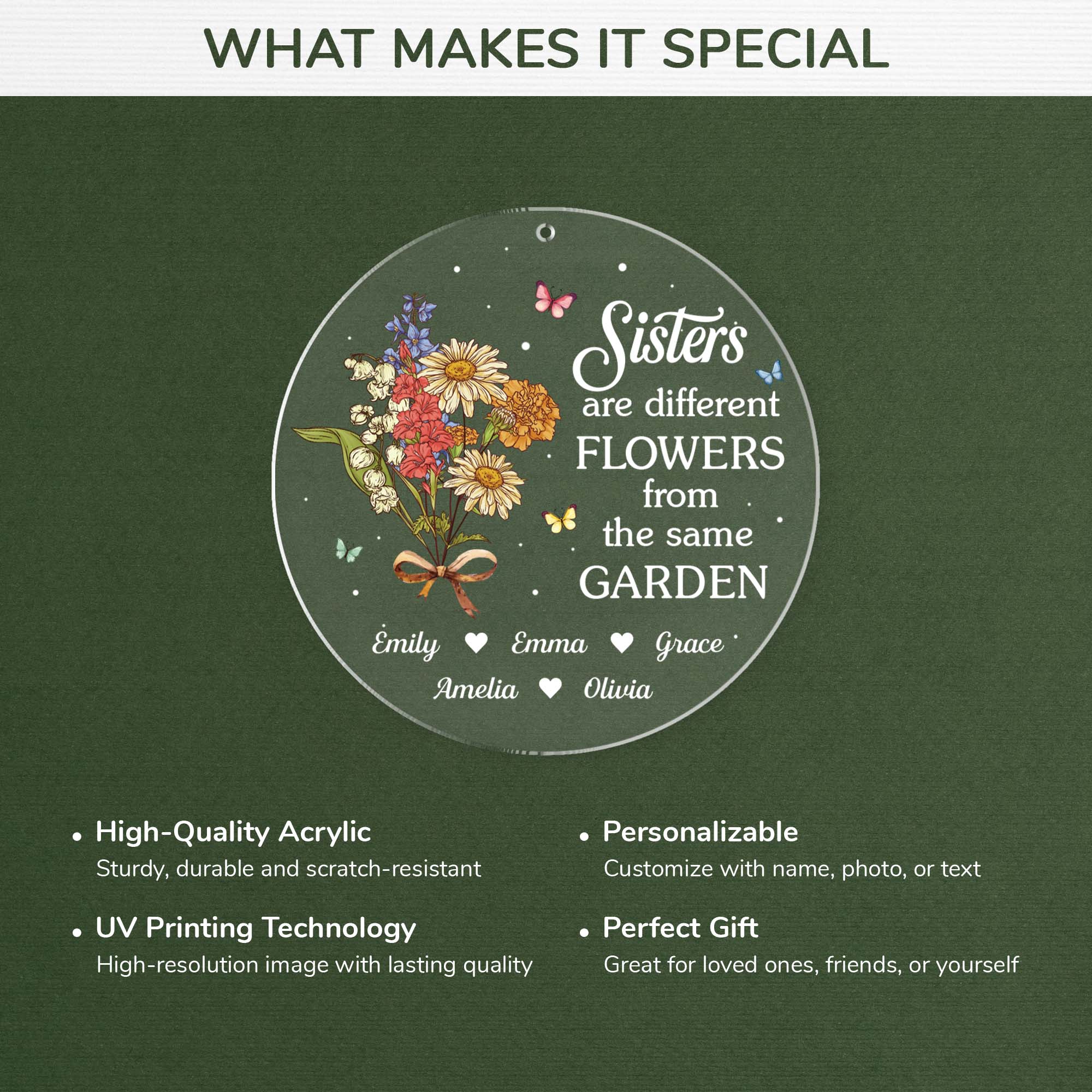 5497OUS4 custom acrylic ornament sisters are different flowers from the same garden 5497O6QTA
