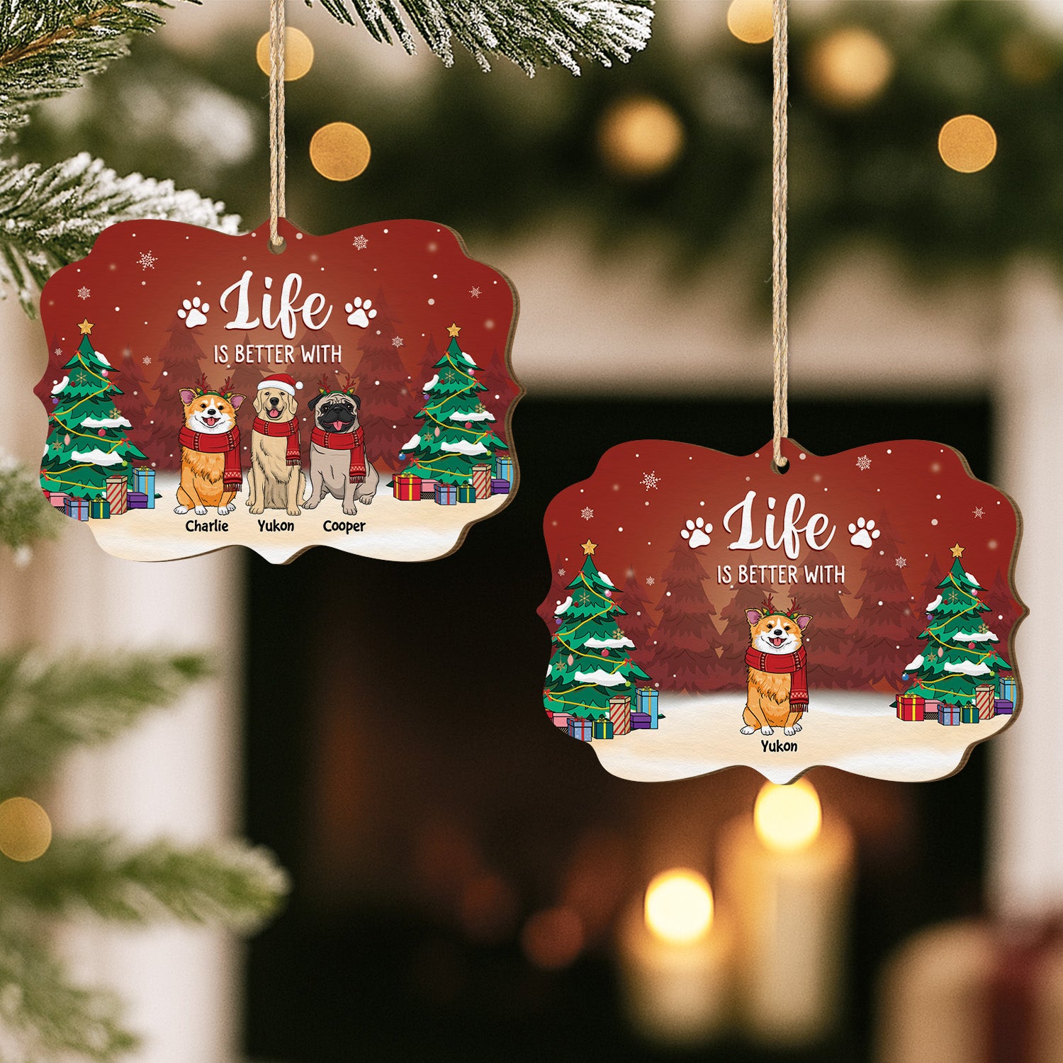 5511OUS2 custom gifts for dog owners 1 layered wooden xmas ornaments 5511OTLMC