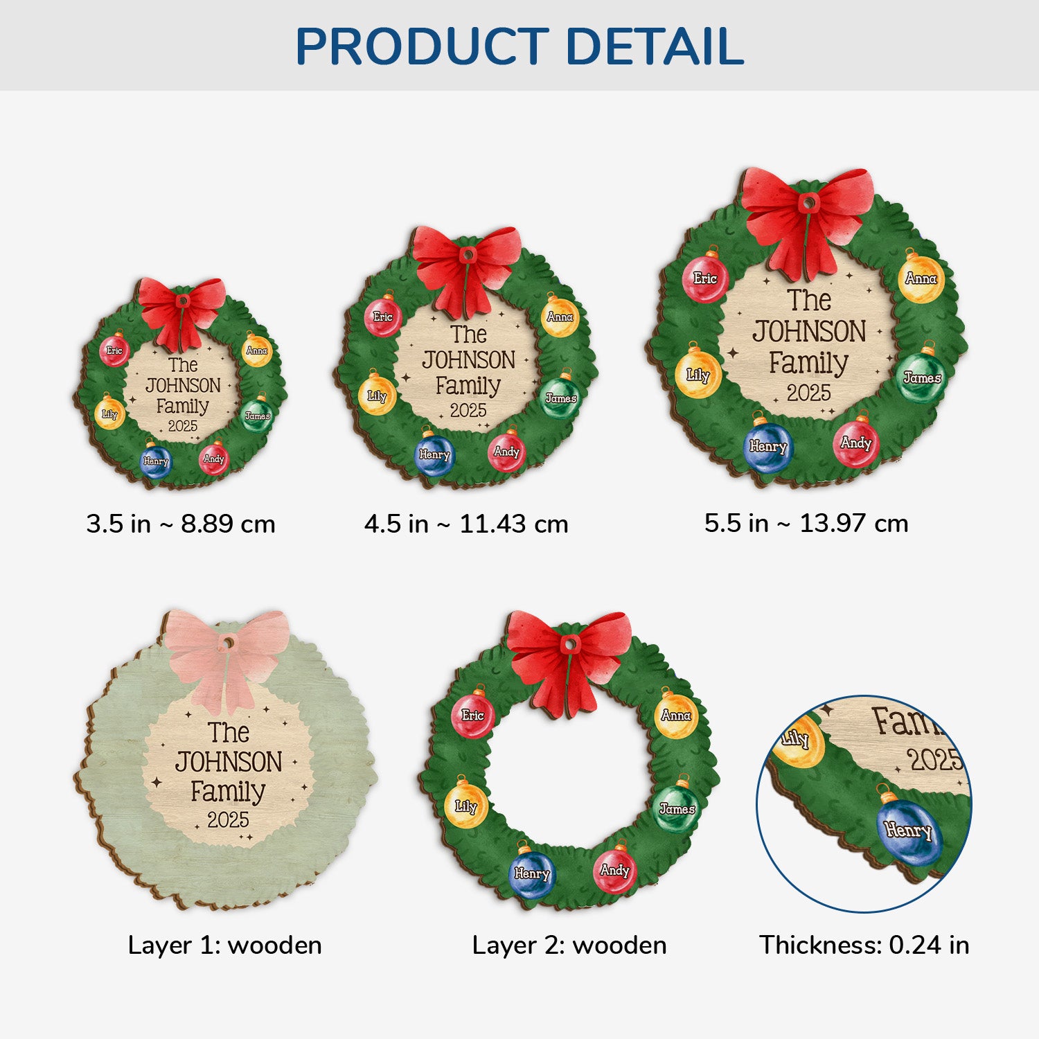 5513OUS3 personalized family xmas gifts 2 layered wooden ornaments 5513OTHAI