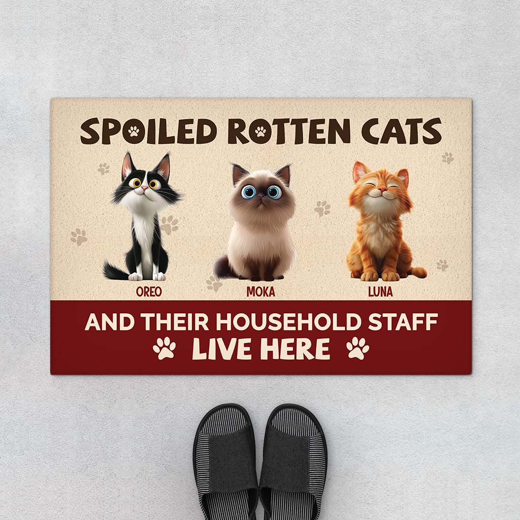5536DUS1 personalized cat gifts spoiled rotten cats live here doormat 5536DTQAD