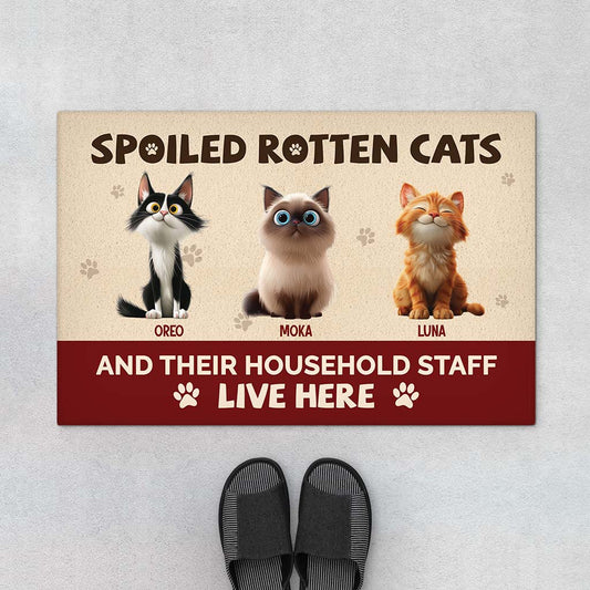 5536DUS1 personalized cat gifts spoiled rotten cats live here doormat 5536DTQAD