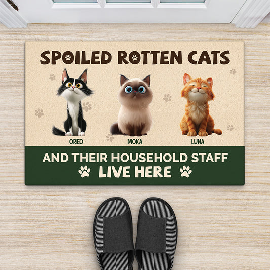 5536DUS2 personalized cat gifts spoiled rotten cats live here doormat 5536DTQAD