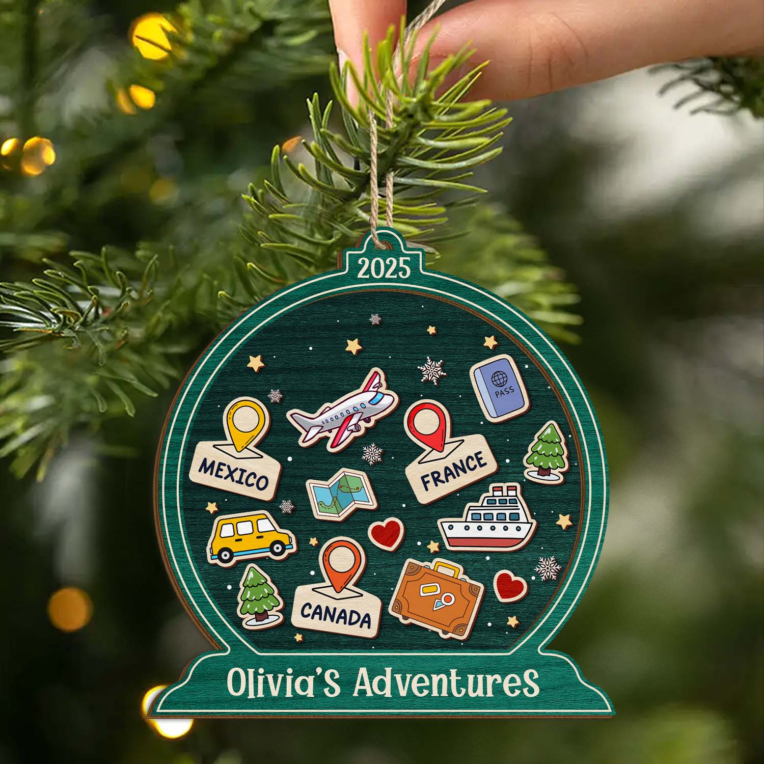 5537OUS2 custom christmas gifts for travelers 2 layered wooden ornament 5537OTTZR