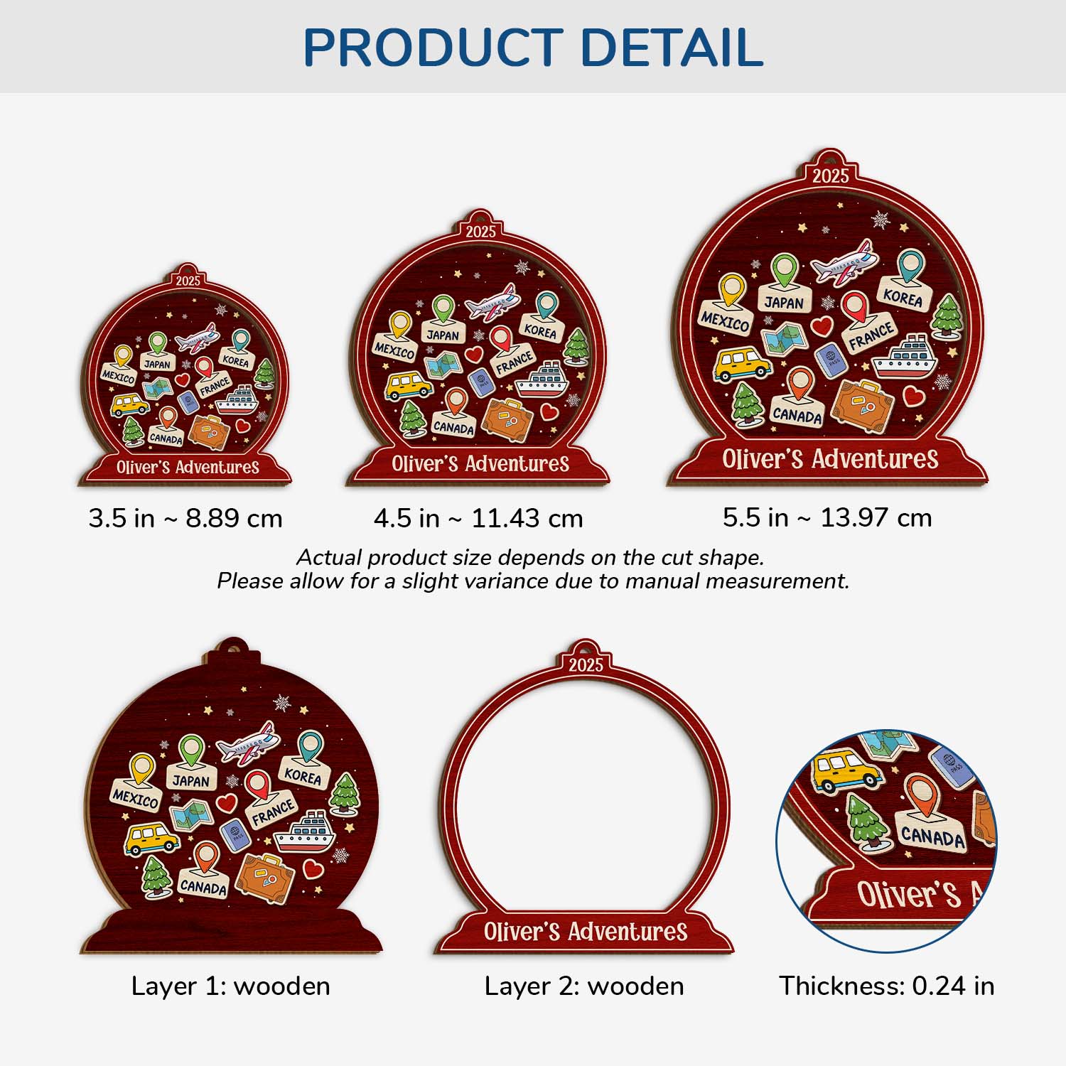 5537OUS3 custom christmas gifts for travelers 2 layered wooden ornament 5537OTTZR