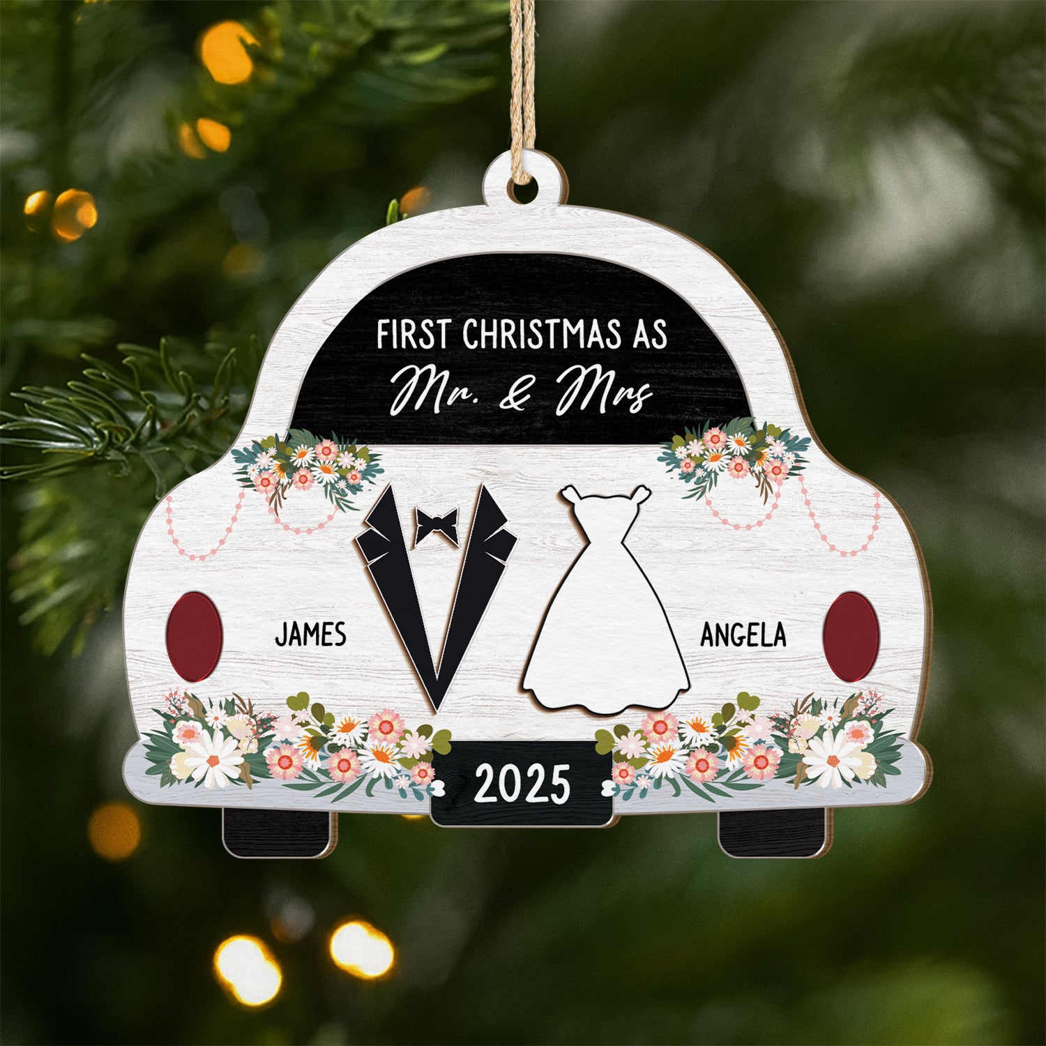 5577OUS1 custom 1 layered wood ornament first christmas married gifts 5577O6QNG