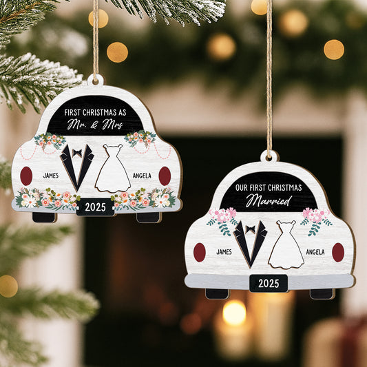 5577OUS2 custom 1 layered wood ornament first christmas married gifts 5577O6QNG